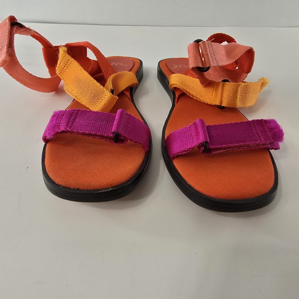 J Crew Gretchen Colorblock Strappy Sandals Webbed Web Strap Flat Shoes Size 10.5 - Picture 3 of 11